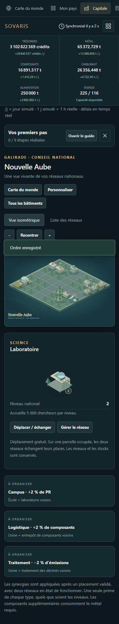 Vue mobile du pays en début de partie